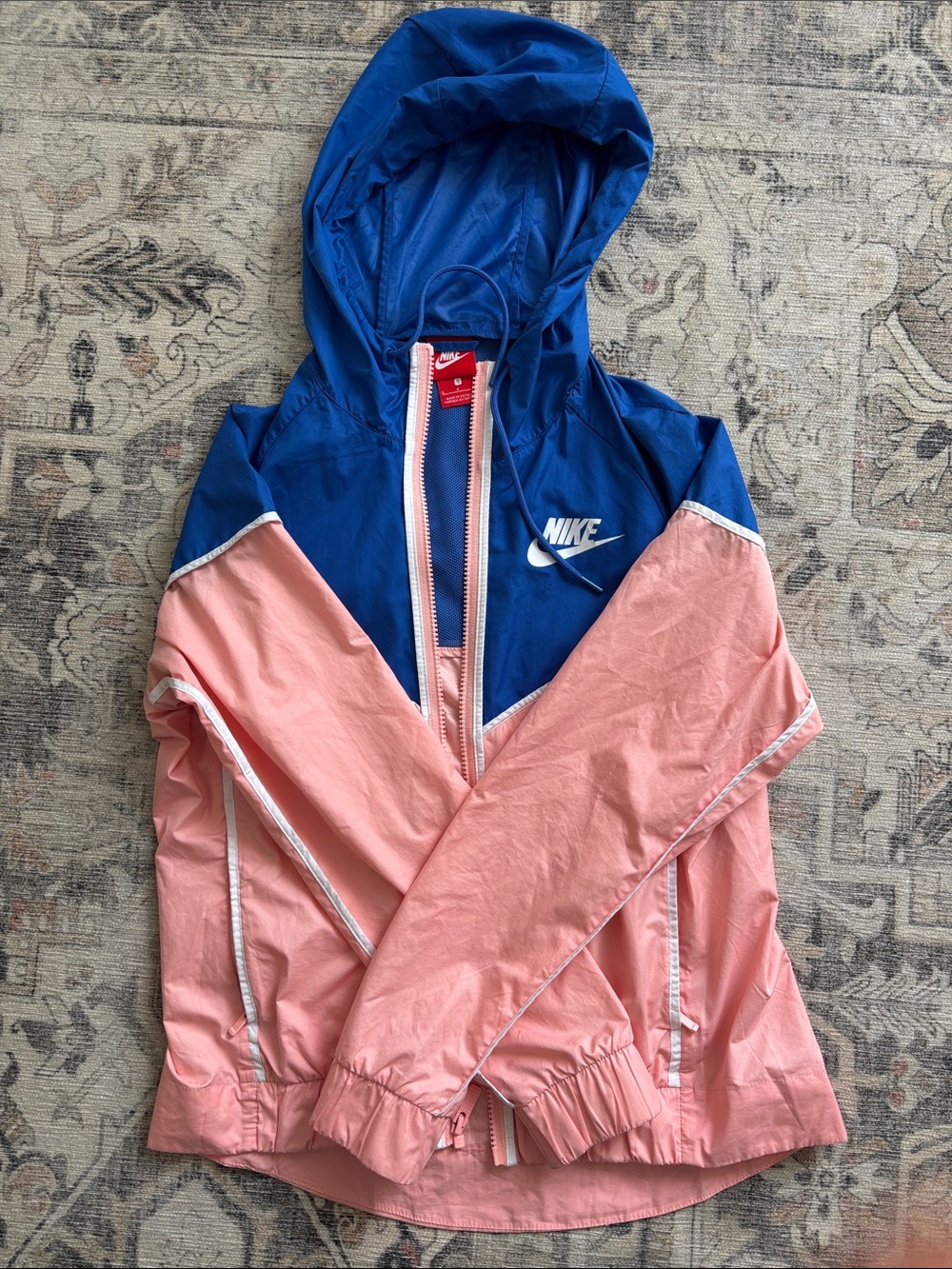 Vintage Nike Blue and Pink Hooded Windbreaker Jacket